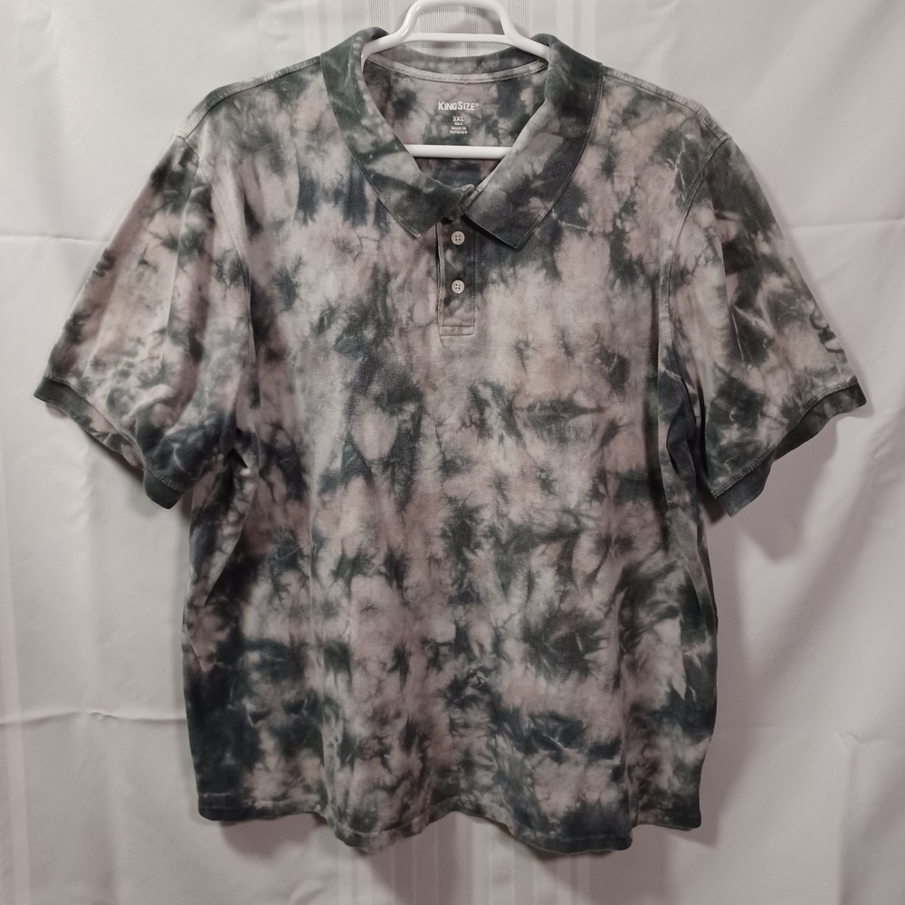 KingSize Polo Shirt Mens 3XL Tall Gray Tie Dye Short Sleeve Cotton Pique P01